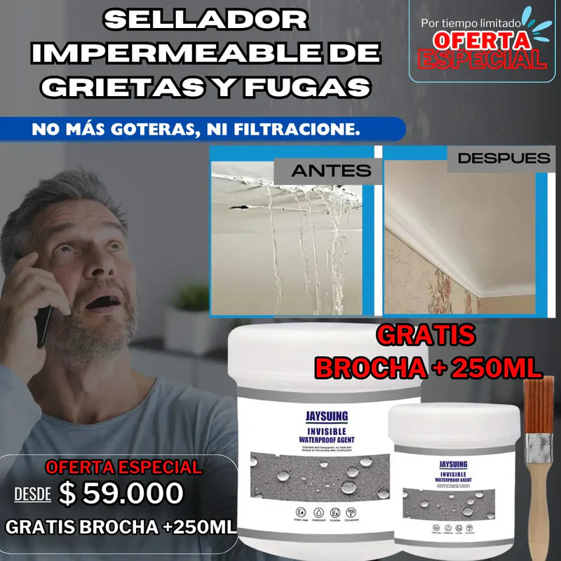 Sellador Impermeable de Grietas y Fugas 500ML + Brocha